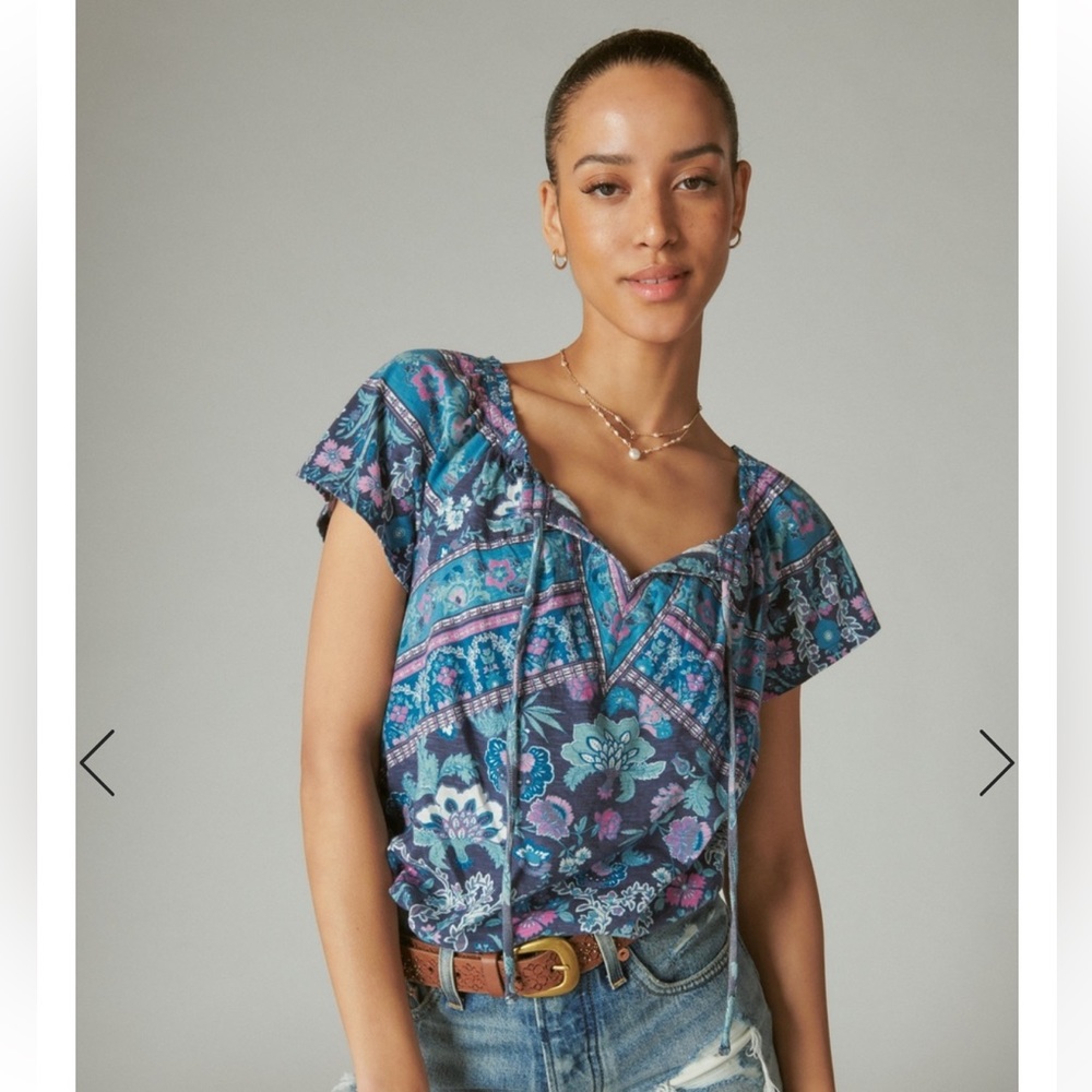 Printed Blue/Purple Floral Top with tie in front